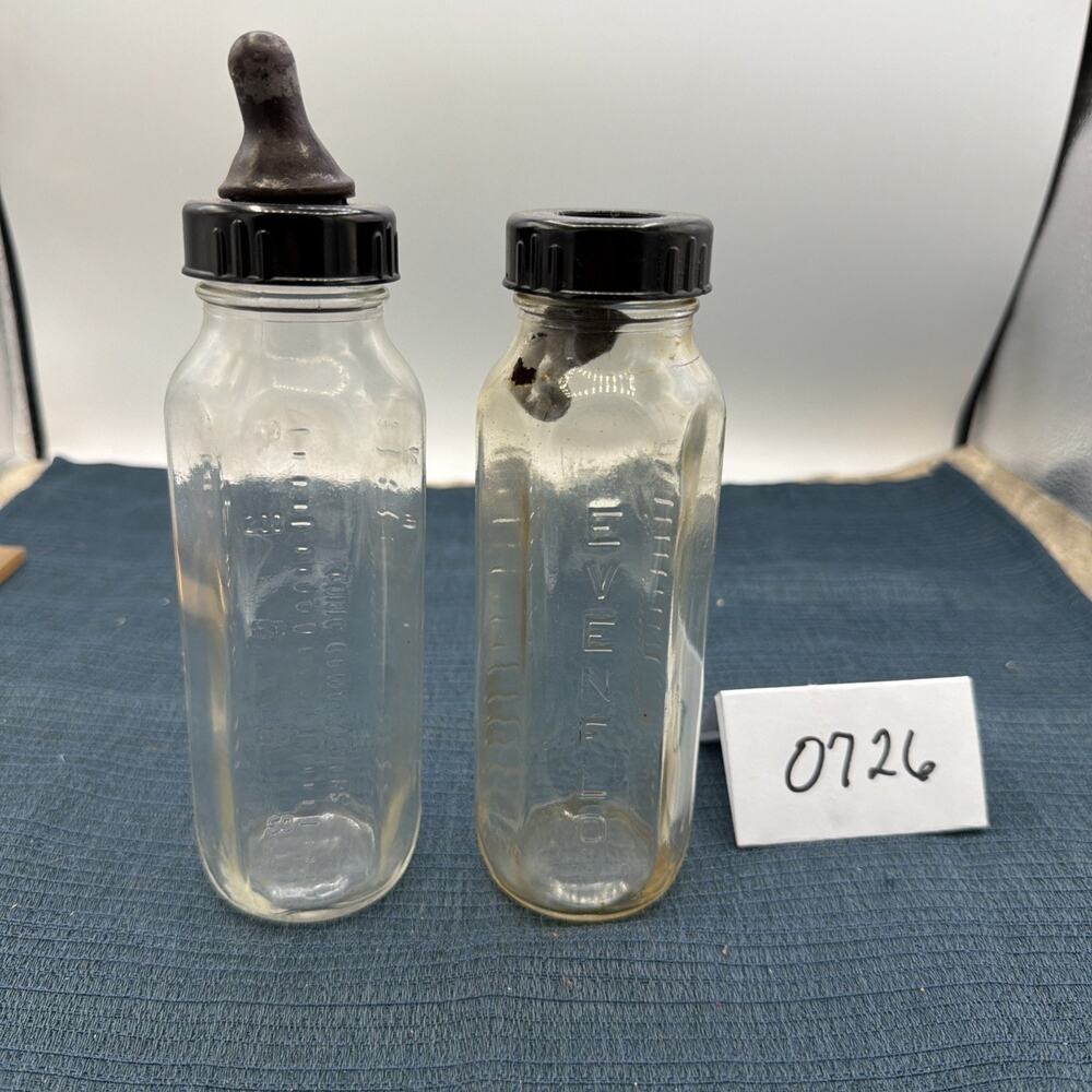 Vintage Evenflow Glass Baby Bottles Set Of Two 8 Ounces